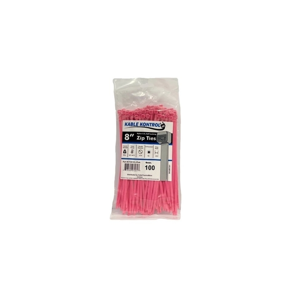 Kable Kontrol Kable Kontrol® Zip Ties - 8" Long - 100 Pc Pk - Pink color - Nylon - 50 Lbs Tensile Strength CT261CL-PINK